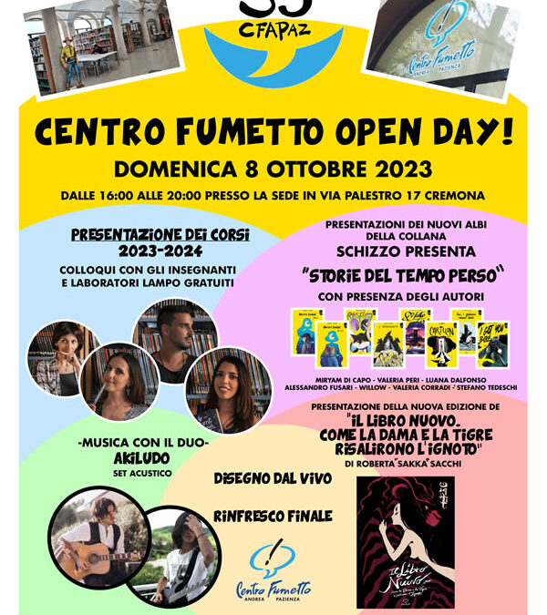 Domenica 8 ottobre, dalle 16:00 alle 20:00 – Sede del Centro Fumetto “Andrea Pazienza” Festa del 35° e Open Day del Cfapaz con Aperitivo Creativo